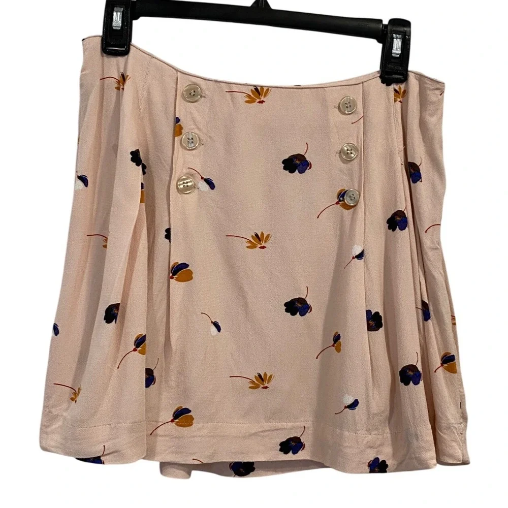 Free People‎ Women's Pink Floral All Over Print Button Mini Skirt Size 6 READ